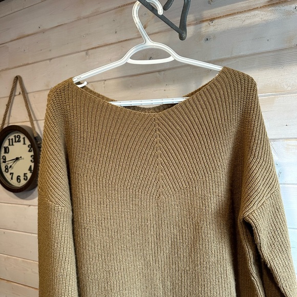 Oak + Fort | Camel Coloured Knit V Neck Sweater - Picture 3 of 7